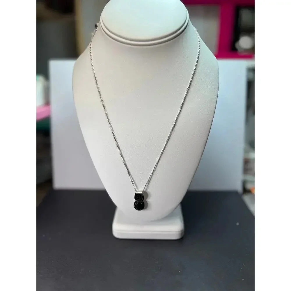 Black spinel pendant and chain necklace in rhodium over sterling silver